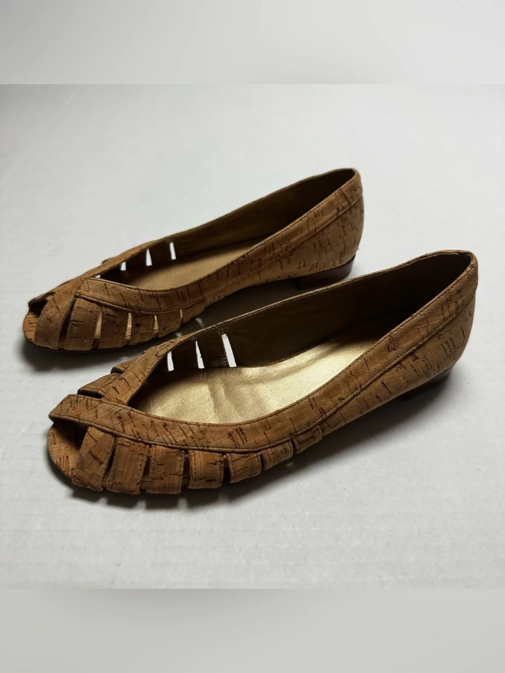 Stuart Weitzman Cork Peep Toe Flats In Natural Women's Size: 8M